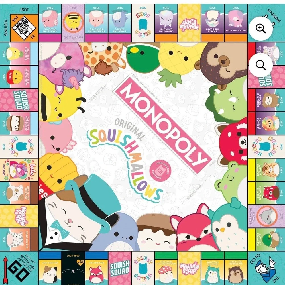 Monopoly Original Squishmallows Collector's Edition Board Game Cam the Cat Plush